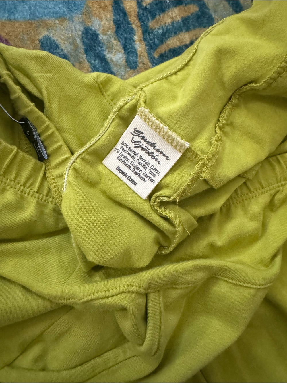Gudrun Sjoden Guava Green Cotton Puff Pants L Elastic Waist Lagenlook VGUC - Picture 4 of 5
